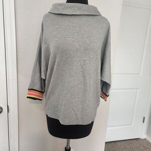 Trina Turk Gray Cowl Neck Top with Striped Cuffs